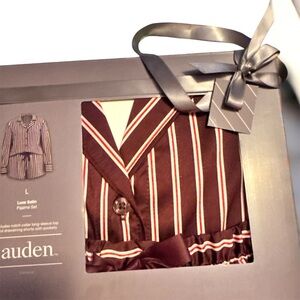 Auden Maroon and White Striped Luxe Satin Pj set. Size L